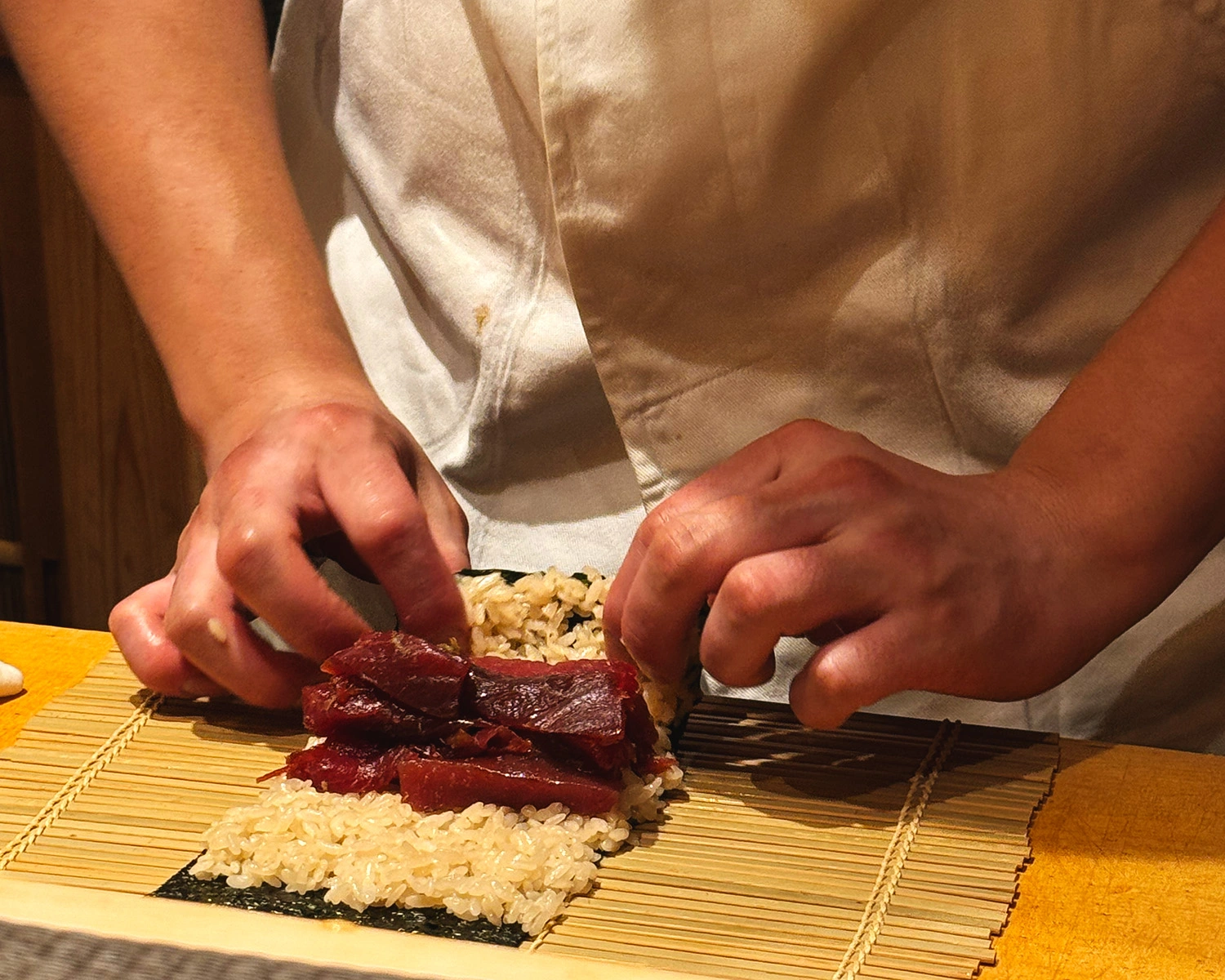 Tuna Maki being prepared.